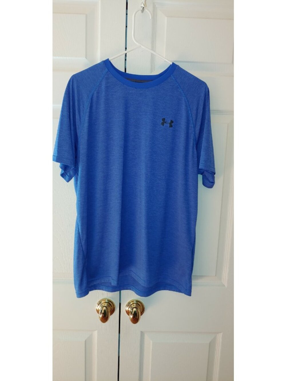 Men's Under Armour Solid Blue Loose Heat Gear Short Sleeve Shirt Size L
